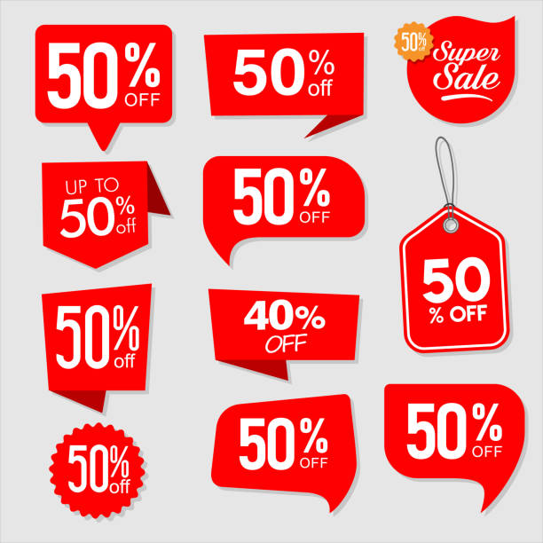ilustrações de stock, clip art, desenhos animados e ícones de collection of modern red super sale stickers and tags - etiqueta de preço