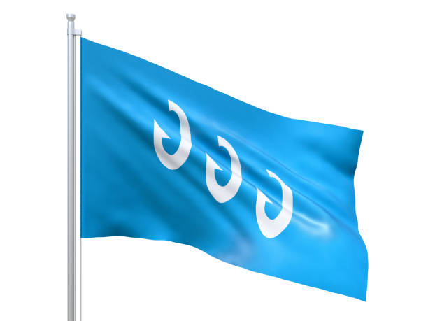 istock Froya (municipality in Norway) flag waving on white background, close up, isolated. 3D render 1390025121