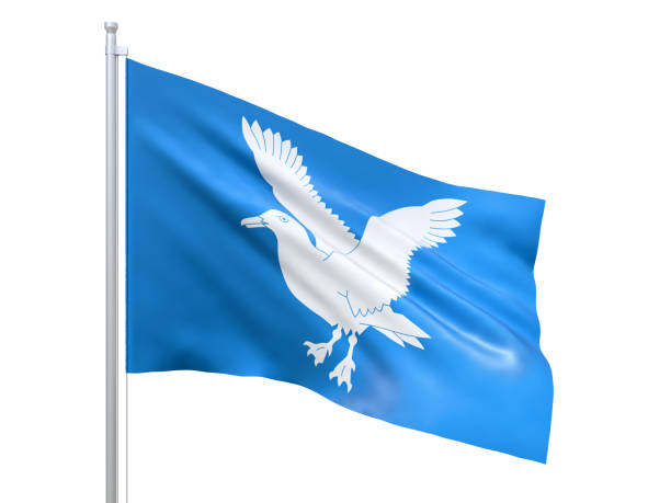 istock Hasvik (municipality in Norway) flag waving on white background, close up, isolated. 3D render 1390030622