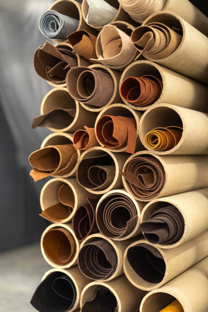 istock Material for creating handmade production at leather workshop. Storage organization at tannery 1390034891