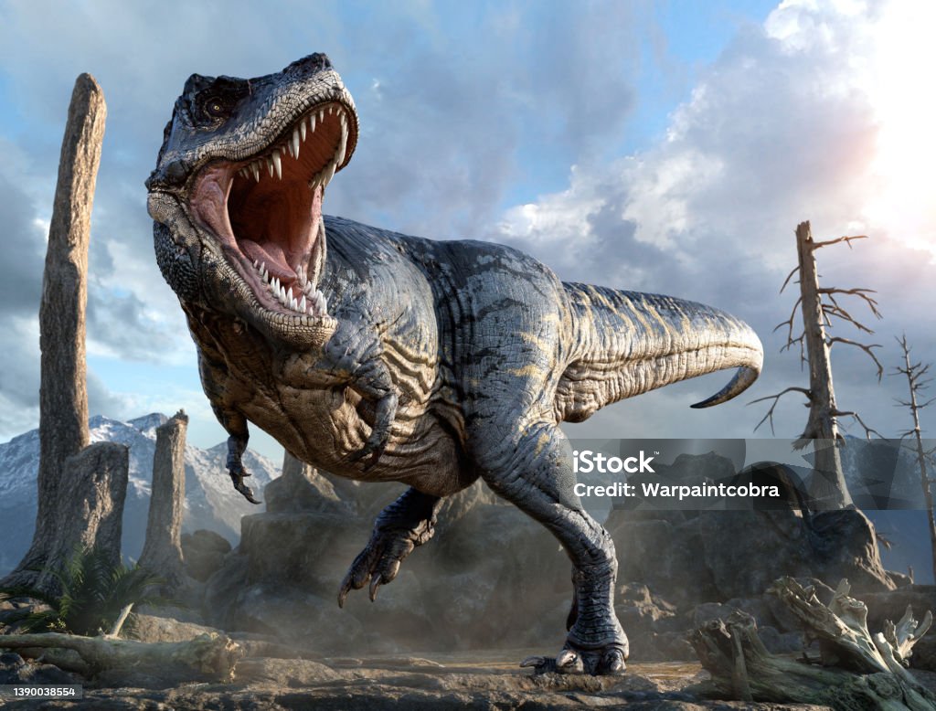 Tyrannosaurus from the Cretaceous era 3D illustration Dinosaur Stock Photo