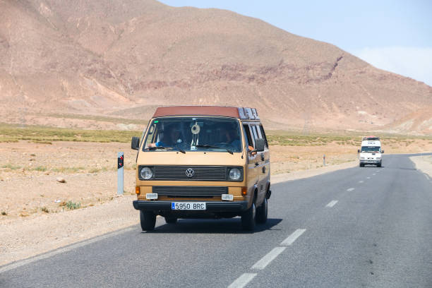 Volkswagen Type 2 T3 Caravelle Khenifra Province, Morocco - September 27, 2019: Classic European minibus Volkswagen Type 2 T3 Caravelle at an intercity road. car transporter truck small car stock pictures, royalty-free photos & images