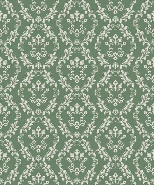 Vector illustration of Green Victorian Damask Luxury Decorative Fabric Pattern