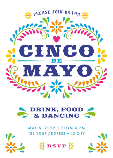 Cinco de Mayo Party. Party invitation with floral and decorative elements. Cinco de Mayo Party. Party invitation with floral and decorative elements. Paper cut template. Mexican paper garland. Stock illustration mexican culture stock illustrations