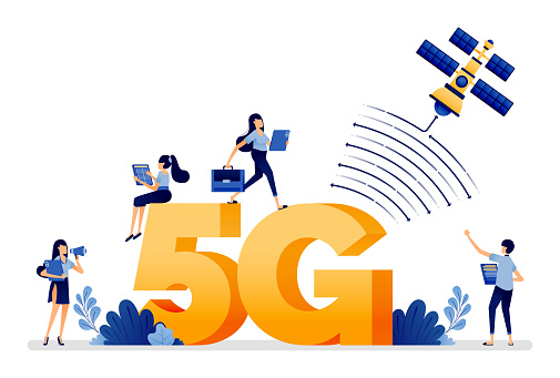 Illustration design of activities easier with speed of 5g lte internet network connected to satellite. Vector can be used to landing page, web, website, poster, mobile apps, brochure ads, flyer, card