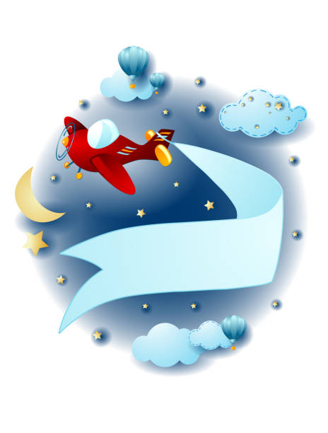 istock Night landscape with airplane and blank banner, fantasy illustration. Vector eps10 1390051515