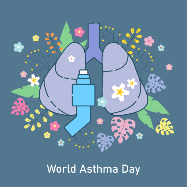 istock Lungs symbol and Inhaler. Breathing. Lunge exercise. Asthma. Respiratory system. World Asthma Day. World Asthma Day. Health care 1390052117