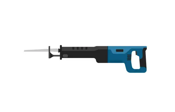 Vector illustration of Blue electric sabre saw on a white background.