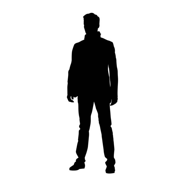 istock Young businessman standing in suit, isoalated vector silhouette 1390058032
