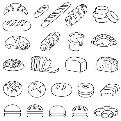 Single color isolated icons of bakery bread and pastries