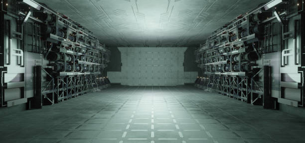istock Empty Futuristic Platform Space Shiny Metallic Gray Colors Abstract Background Wallpaper Experimental Lab 1390060326