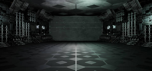 istock OuterSpace Technology Schematic Futuristic Showroom Or Hall Wonderful Gray Background Wallpaper SciFi Concept 3D Illustration 1390060600