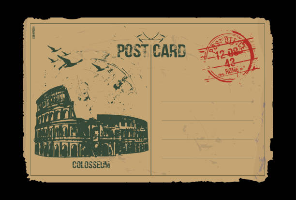 illustrazioni stock, clip art, cartoni animati e icone di tendenza di colosseovintagecard - ancient rome coliseum rome italy