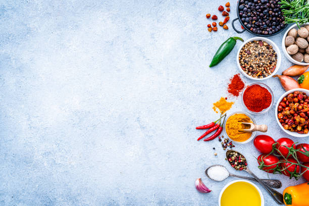 istock Vegetables, herbs and spices background. Copy space 1390064493