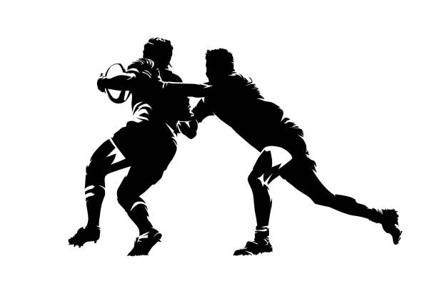 illustrazioni stock, clip art, cartoni animati e icone di tendenza di giocatori di rugby, siluetta vettoriale isolata - white background isolated isolated on white competition