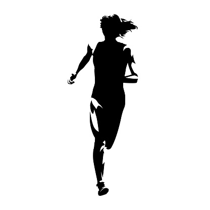 Running woman, front view abstract isolated vector silhouette. Run