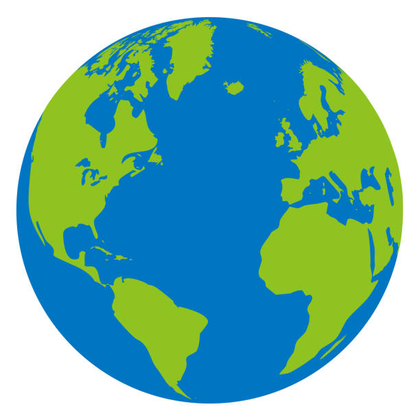 Earth globe, Atlantic Earth with a simple and flat design, Atlantic planet earth stock illustrations