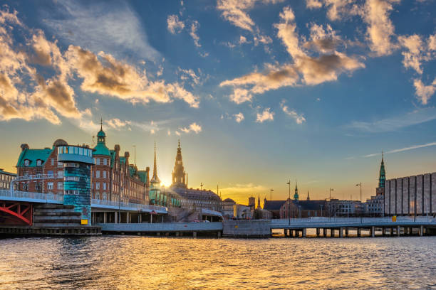 istock Copenhagen Denmark, sunset  city skyline at Harbour 1390068981