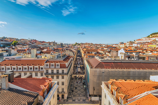 Lisbon Portugal aerial view city skyline at Augusta street
