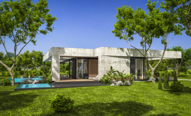 istock 3d rendering of new concrete house in modern style 1390071613