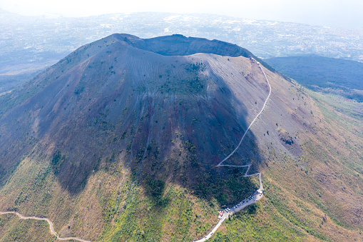 Aerial drone view on the Vesuv volcano top, Naples, Italy, September 3, 2019