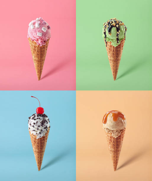 conjunto de helados diferentes - cornet fotografías e imágenes de stock