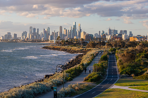 Melbourne, Australia - March 31, 2022: Melbourne city skyline from Point Ormond.