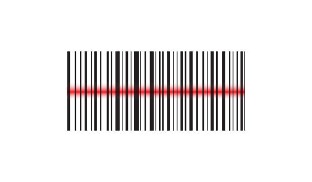 ilustrações, clipart, desenhos animados e ícones de etiqueta de varredura a laser com código de barras. ícone de código de barras realista. ilustração vetorial. - bar code price coding laser