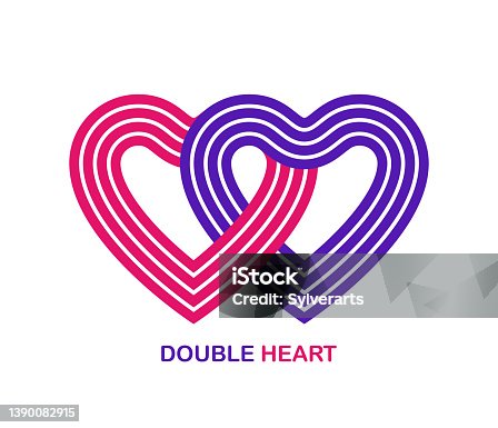 istock Two hearts linked to each other vector geometric linear logo isolated on white background, best emblem for charity or couple in live wedding or community or connection. 1390082915
