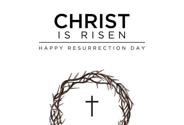 Christ is Risen Happy Resurrection Day graphic background with crown of thorns and crucifix cross for Easter, Good Friday, Palm Sunday, recognizing the Holy season Christ is Risen Happy Resurrection Day graphic background with crown of thorns and crucifix cross for Easter, Good Friday, Palm Sunday, recognizing the Holy season, brown and black colored crown silhouette and brown crucifix cross silhouette. resurrection sunday stock illustrations