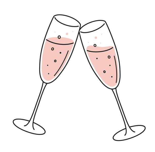 ilustrações de stock, clip art, desenhos animados e ícones de clang glasses of champagne or sparkling wine illustration - champagne coloured illustrations