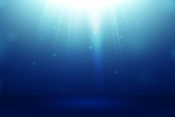 illustrations, cliparts, dessins animés et icônes de vecteur de fond océanique sous-marin profond avec des bulles et des rayons lumineux brillants au sol pour votre concept de toile de fond de produit - deep sea diving illustrations