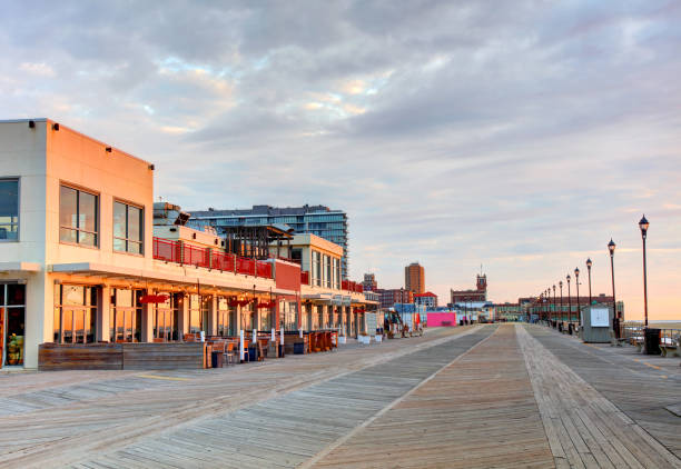 Asbury Park Boardwalk Asbury Park is a beachfront city in Monmouth County, New Jersey, United States, located on the Jersey Shore and part of the New York City Metropolitan Area. boardwalk stock pictures, royalty-free photos & images