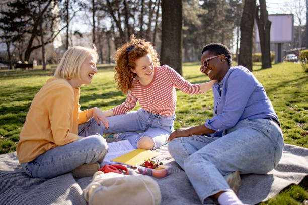 Small group of female students getting together for a picnic