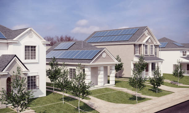 House with solar panels stock photo