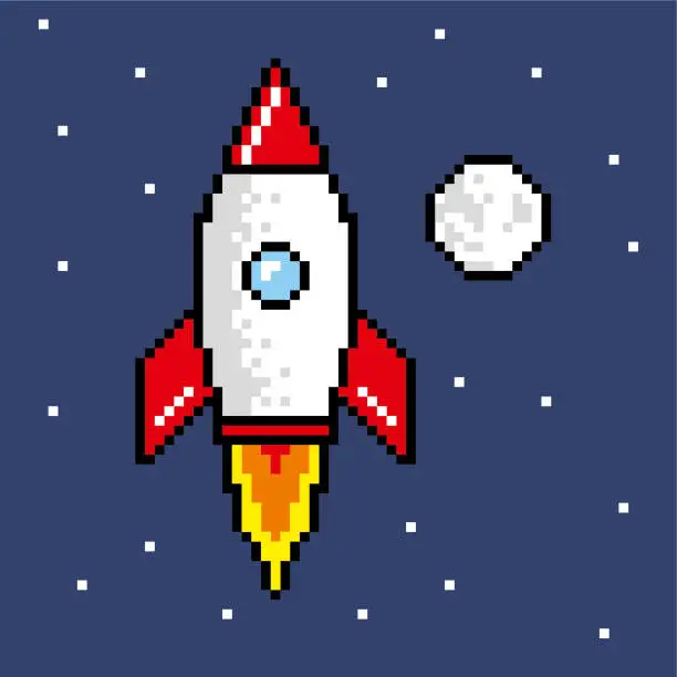 Vector illustration of Pixel Rocket illustration
