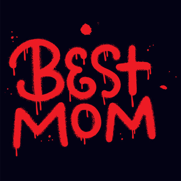 istock Best Mom - urban graffiti tag in red over black. Mother day concept for print. Vector hand drawn textured illustration with spray drops. 1390096888