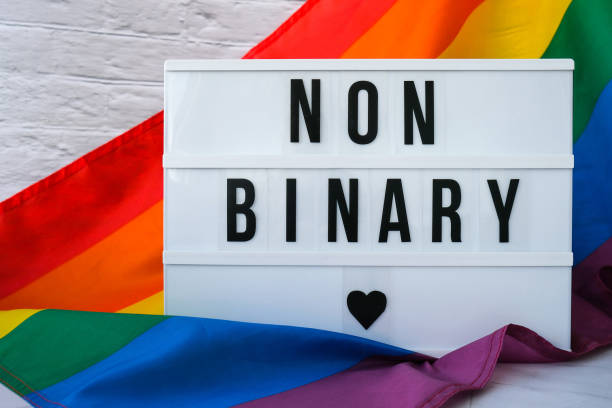 istock Rainbow flag with lightbox and text NON BINARY. Rainbow lgbtq flag made from silk material. Symbol of LGBTQ pride month. Equal rights. Peace and freedom 1390098796