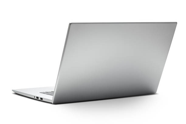 istock Backside of silver laptop on white 1390099292
