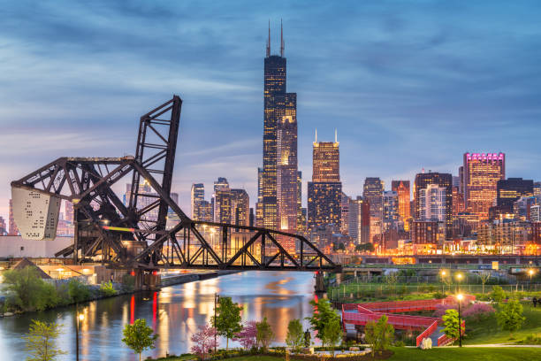 Chicago, Illinois, USA Park and Downtown Skyline