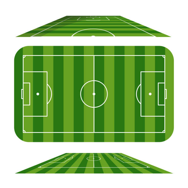 zestaw boiska do piłki nożnej w widoku z góry i perspektywicznym. - grass area high angle view playing field grass stock illustrations