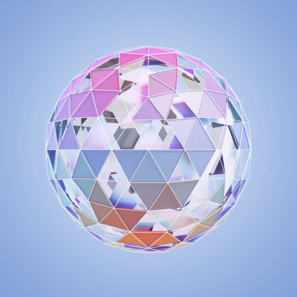 Abstract sphere consisting of rimmed triangles wirh some missing. Blue vignette background