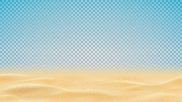 Realistic texture of beach or desert sand Realistic texture of beach or desert sand. Vector illustration with ocean, river, desert or sea sand isolated on checkered background. 3d vector illustration. sand stock illustrations