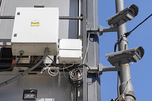 Video Surveillance CCTV Cameras at Pole Electric Control Box Security