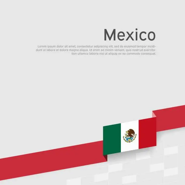 Vector illustration of Mexico flag on a white background. Vector banner design, mexico national poster. Cover for business booklet. Ribbon with the mexican flag. State patriotic, flyer, brochure