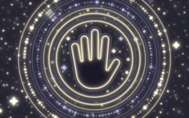 ilustrações de stock, clip art, desenhos animados e ícones de palm futuristic fortune telling hand symbol - ethereal