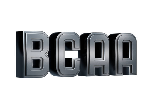 BCAA metallic letter is a source of amino acids, source of nitrogen, used in the synthesis of glutamine and alanine. isolated on white background. 3D rendering