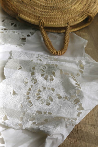 istock Linen Blouse and Straw Bag 1390117153