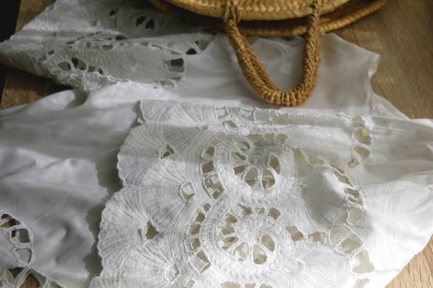 istock Linen Blouse and Straw Bag 1390117154
