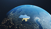 Planet Earth - with Flag and border of highlight Ukraine- Stock photo